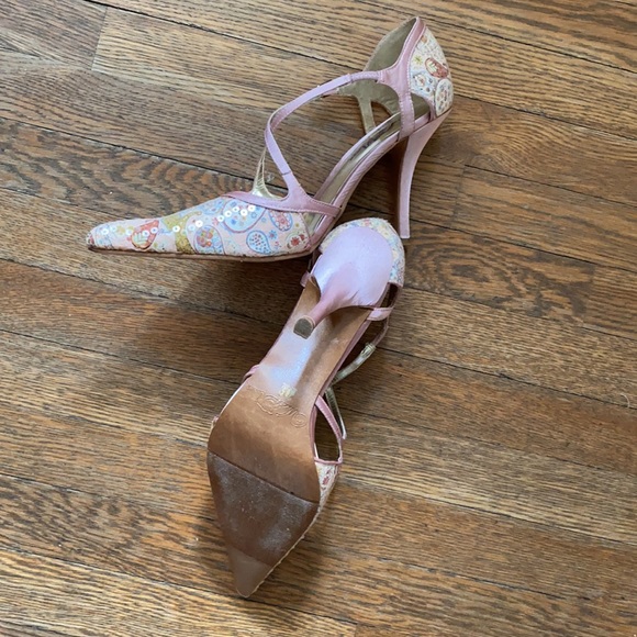 Pink paisley satin & clear sequin glitter & straps - Picture 3 of 8